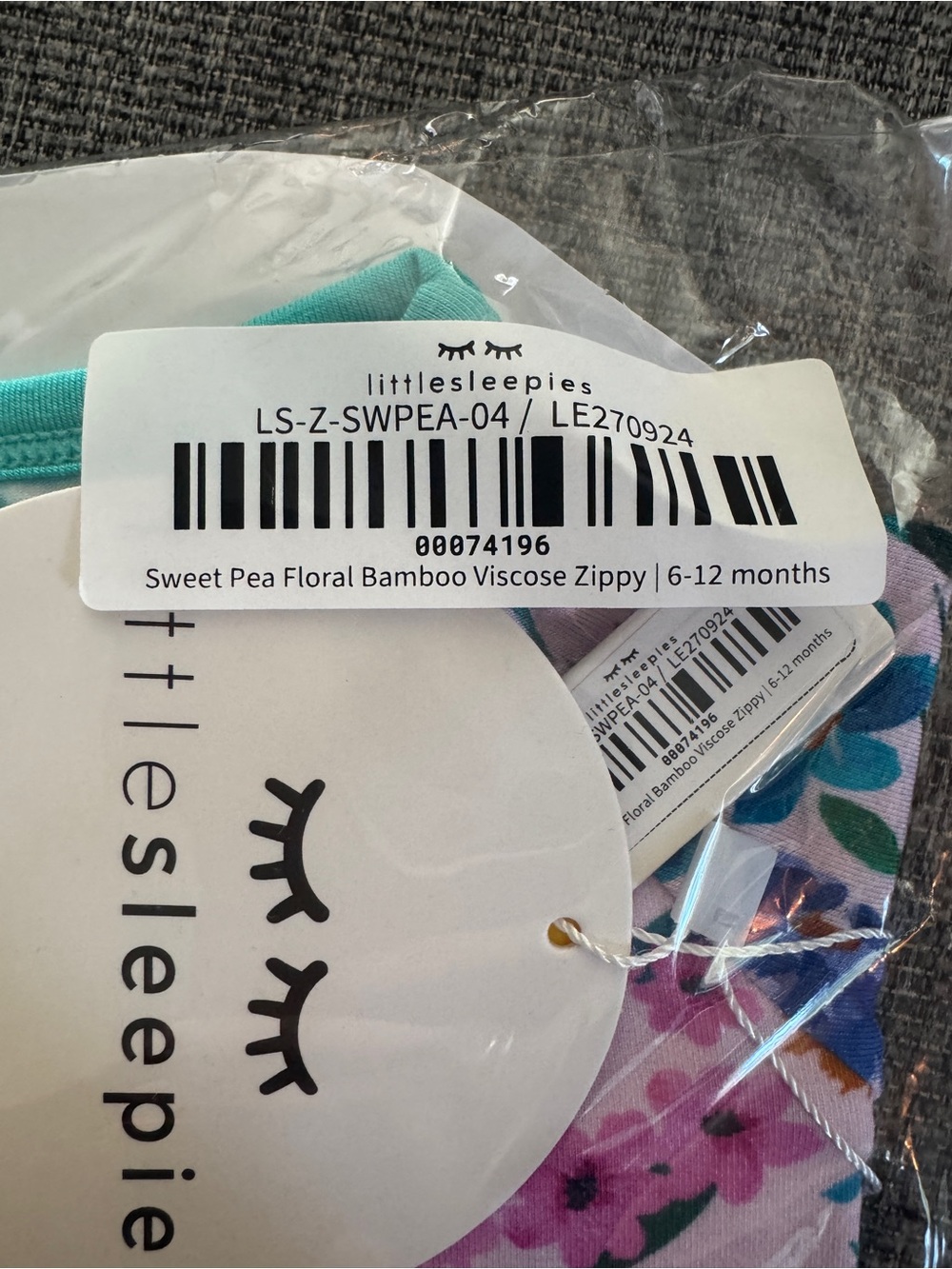 Little Sleepies Sweet Pea Floral Zippy 6-12 - Picture 2 of 4